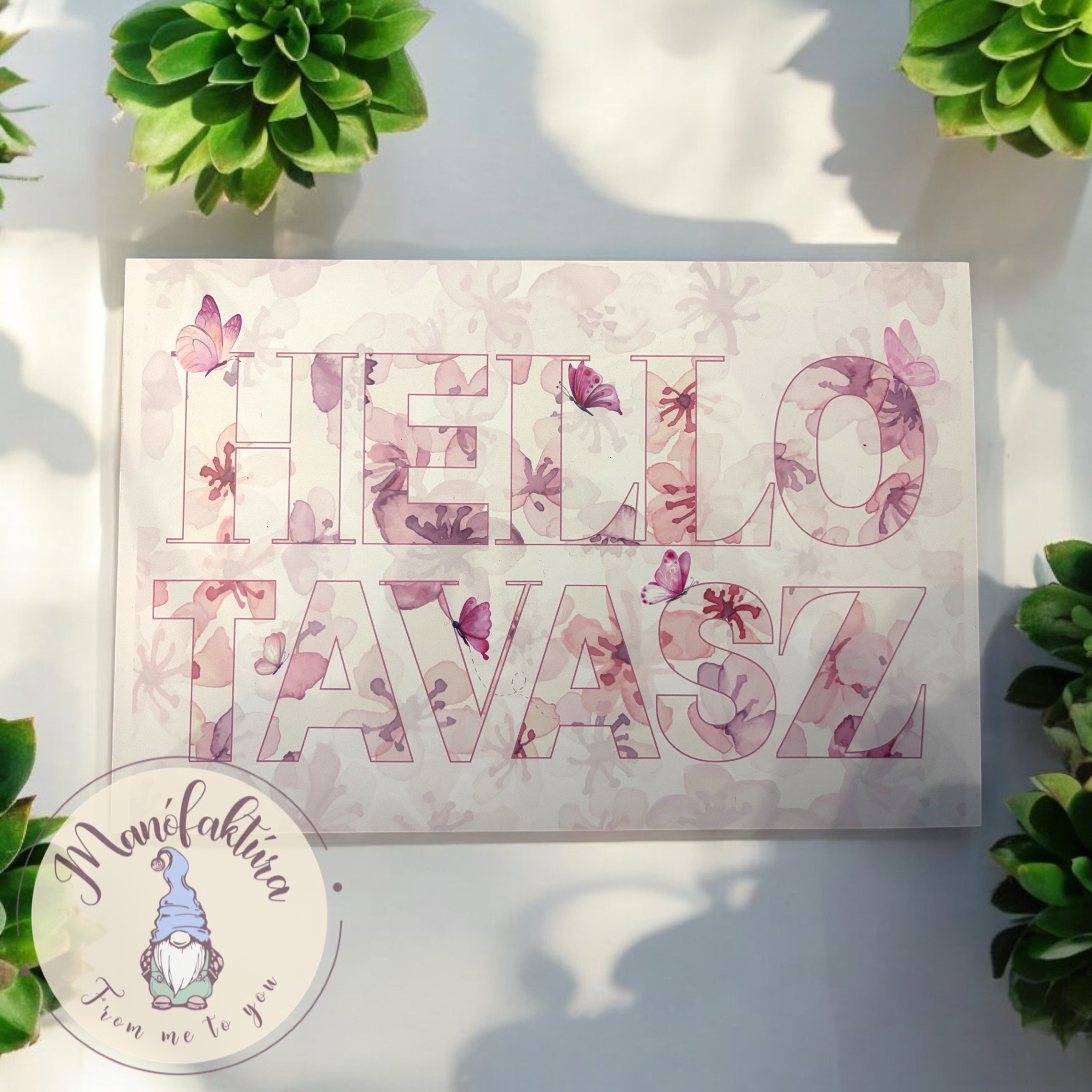‘Hello tavasz’ szöveges fém tábla - virágos